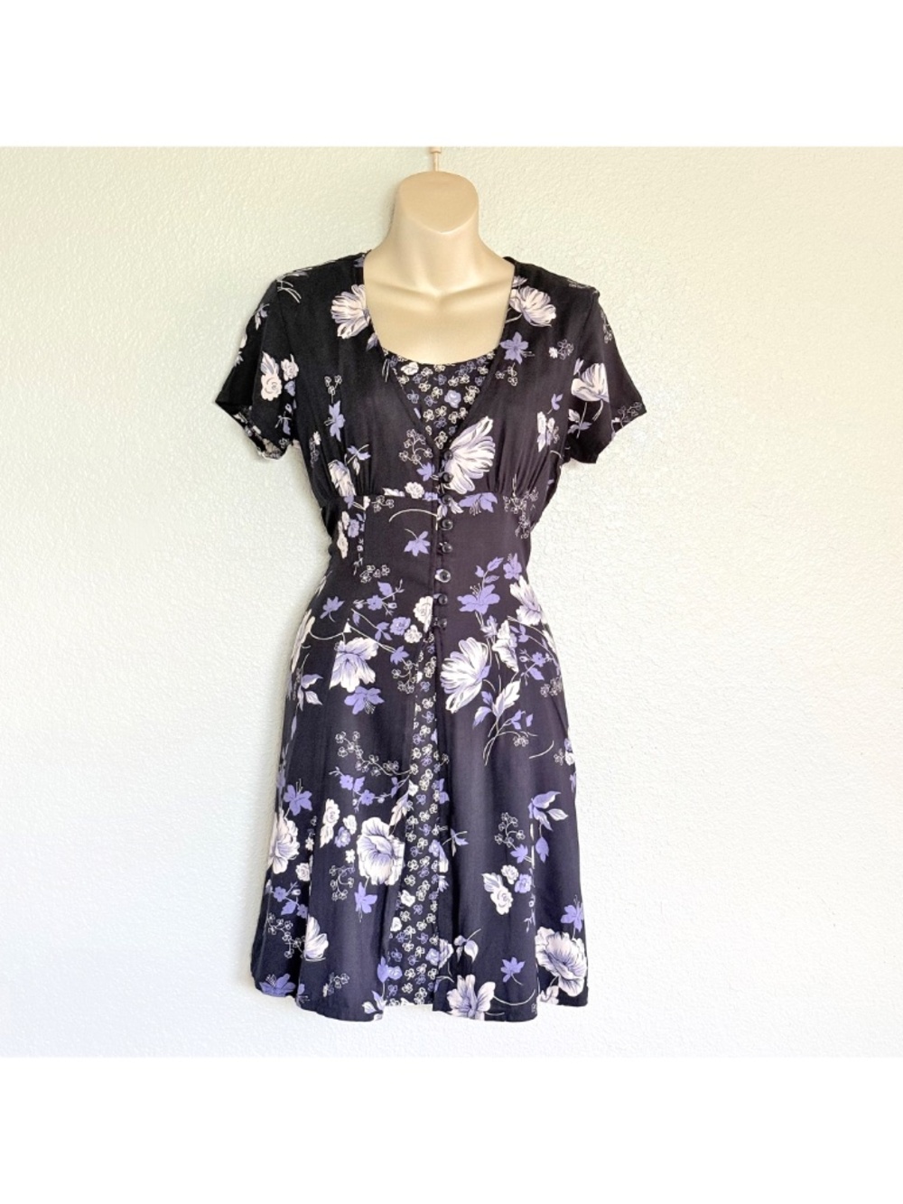 VTG 90s Grunge Dark Floral Whimsigoth Cottagecore Empire Waist Mini Dress Sz 8
